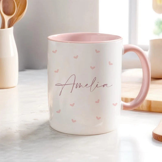 amelia name mug with pink love hearts design mug 400ML -white