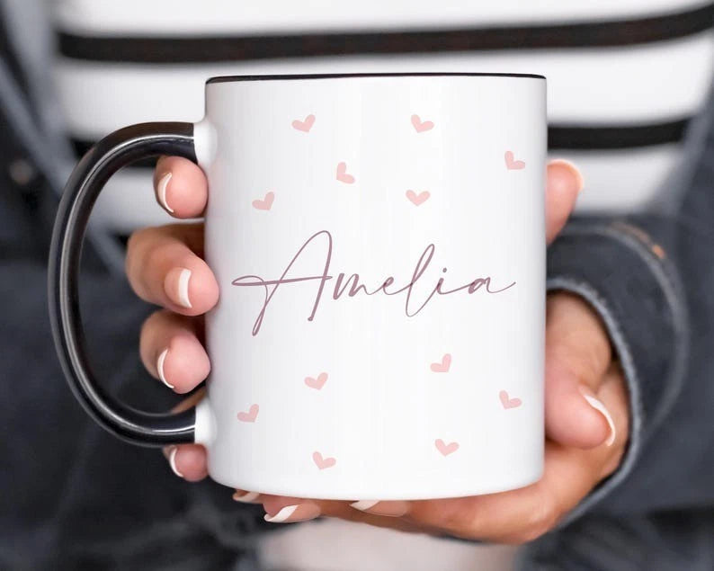 amelia name mug with pink love hearts design mug 400ML -white