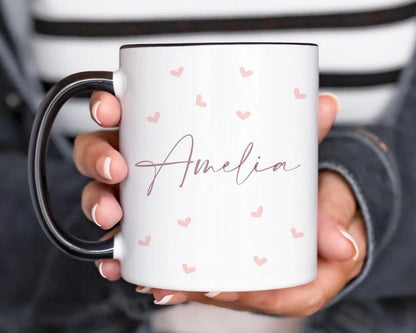 amelia name mug with pink love hearts design mug 400ML -white
