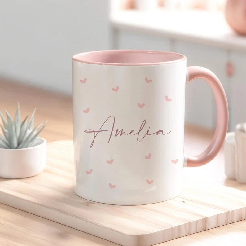 amelia name mug with pink love hearts design mug 400ML -white