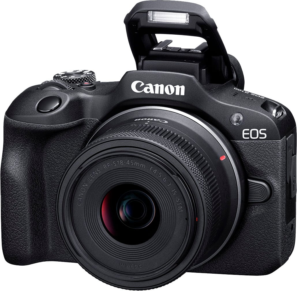 Canon EOS R100 4K Mirrorless Camera with RF-S 18-45mm F4.5-6.3 IS STM Lens – Black (Brand New)
