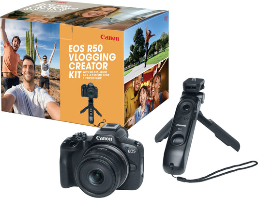 Canon EOS R50 4K Mirrorless Camera with RF-S 10-18mm F4.5-6.3 IS STM Lens – Video Creator Kit Black (Brand New)