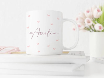 amelia name mug with pink love hearts design mug 400ML -white