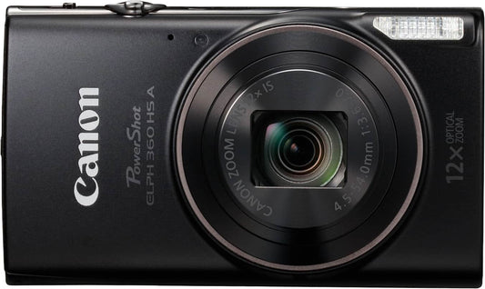 Canon PowerShot ELPH 360 HS 20.2MP 12x Optical Zoom Slim Compact Camera – Black (Brand New)